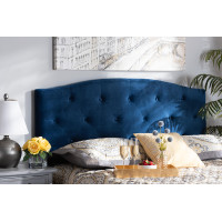 Baxton Studio Leone-Navy Blue Velvet-HB-King Baxton Studio Leone Modern and Contemporary Navy Blue Velvet Fabric Upholstered King Size Headboard 